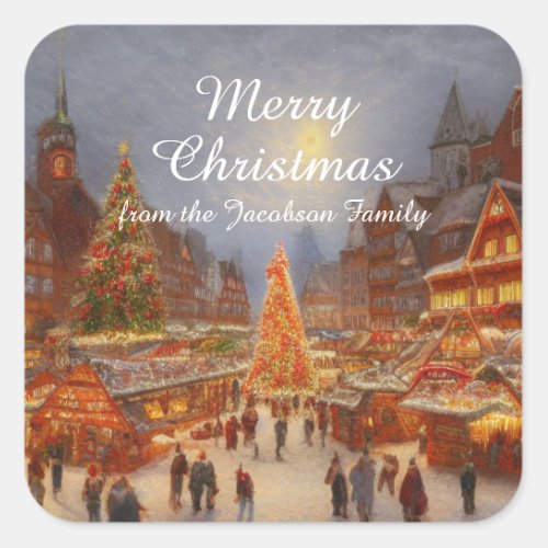 Kitsch Nostalgic German Christmas Market Greetings Square Sticker