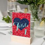 Kitsch Red &amp; Blue Country Wedding Party Table Number
