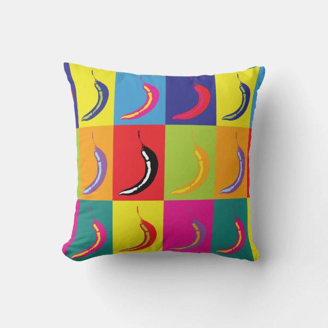 Kitsch Retro Chilli Pepper Pop Art Fruit Pattern Throw Pillow (Front)