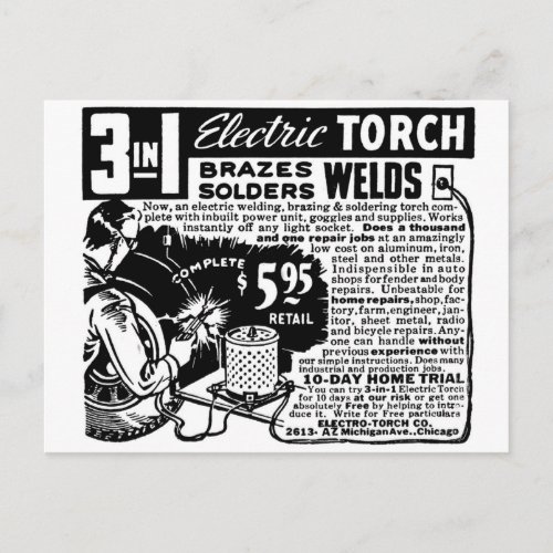 Kitsch Vintage Ad 3 in 1 Welder Mail Order Postcard