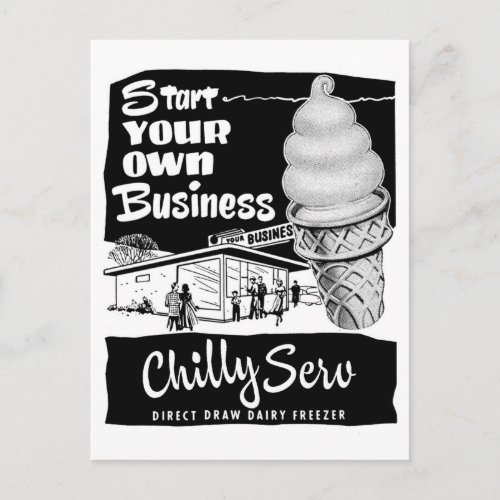 Kitsch Vintage Ad Chilly Serv Ice Cream Postcard