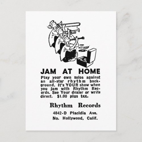 Kitsch Vintage Ad Jam at Home Jazz Postcard