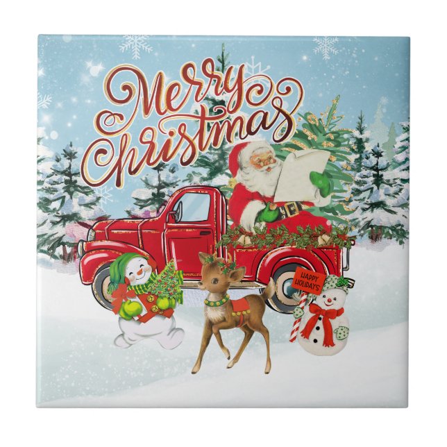 Kitsch Vintage Christmas Ceramic Tile (Front)