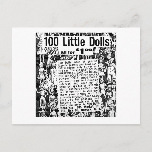 Kitsch Vintage Comic Book Ad 100 Little Dolls Postcard