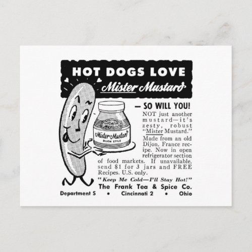 Kitsch Vintage Hot Dog Love Ad Art Postcard