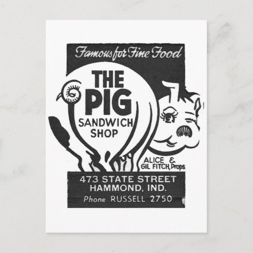 Kitsch Vintage Matchbook The Pig Shop Postcard