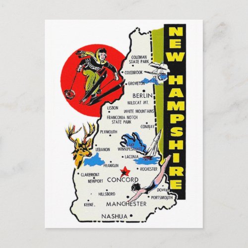 Kitsch Vintage New Hampshire State Travel Decal Postcard