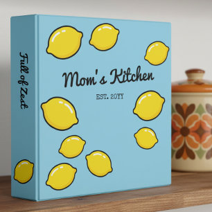 Kitsch Yellow Lemons Mom's Kitchen Retro Blue 3 Ring Binder