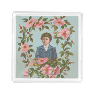 Kitschy Antique German Valentine's Card, 1884 Acrylic Tray