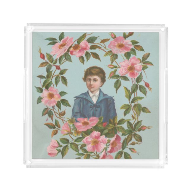 Kitschy Antique German Valentine's Card, 1884 Acrylic Tray (Front)