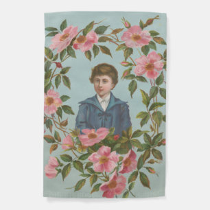 Kitschy Antique German Valentine's Card, 1884 Garden Flag