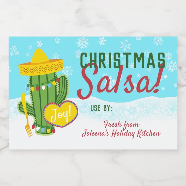 Kitschy kitchen homemade salsa cactus Christmas Food Label (Single Label)