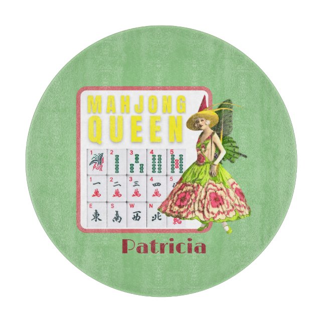 Kitschy Mahjong Queen Personalized  Cutting Board (Front)