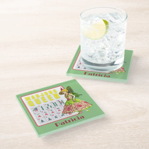 Kitschy Mahjong Queen Personalized Glass Coaster