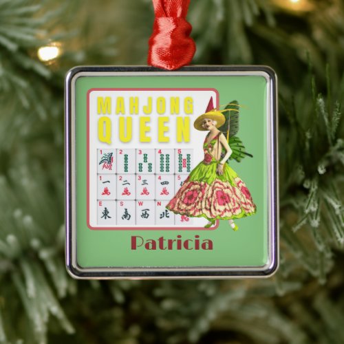 Kitschy Mahjong Queen Personalized Metal Ornament