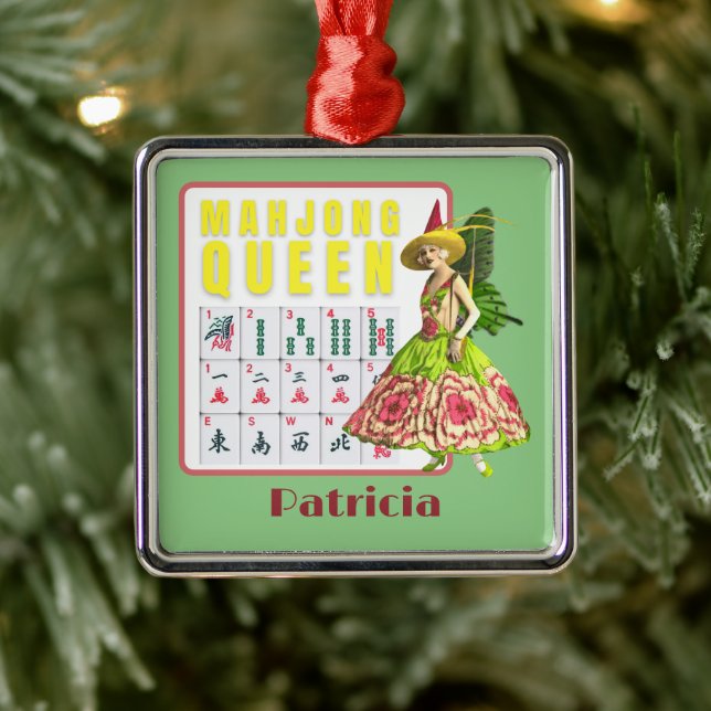 Kitschy Mahjong Queen Personalized Metal Ornament (Tree)