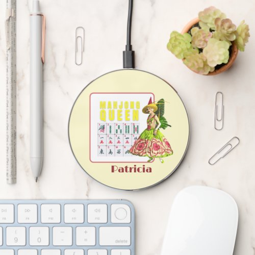 Kitschy Mahjong Queen Personalized  Wireless Charger