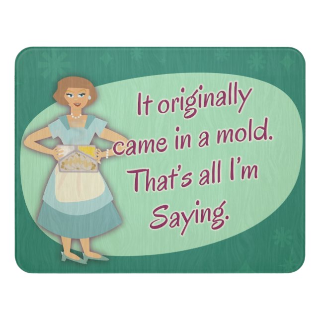 Kitschy Mom Cooks Funny Kitchen Slogan Door Sign (Contemporary Front)