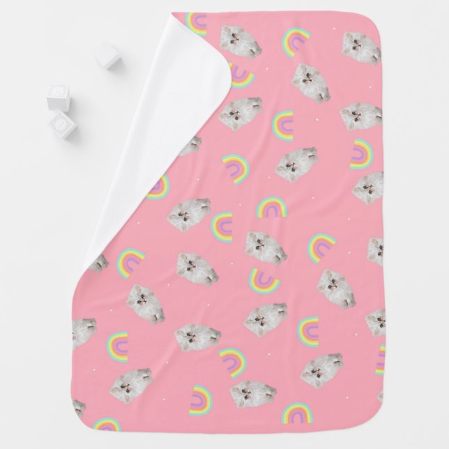 Kitschy Pastel Aesthetic Cat Kitten Rainbows Pink  Baby Blanket (In Situ)