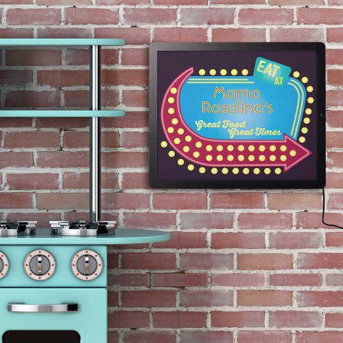 Kitschy Retro 1950s Neon Look Personalized Diner LED Sign