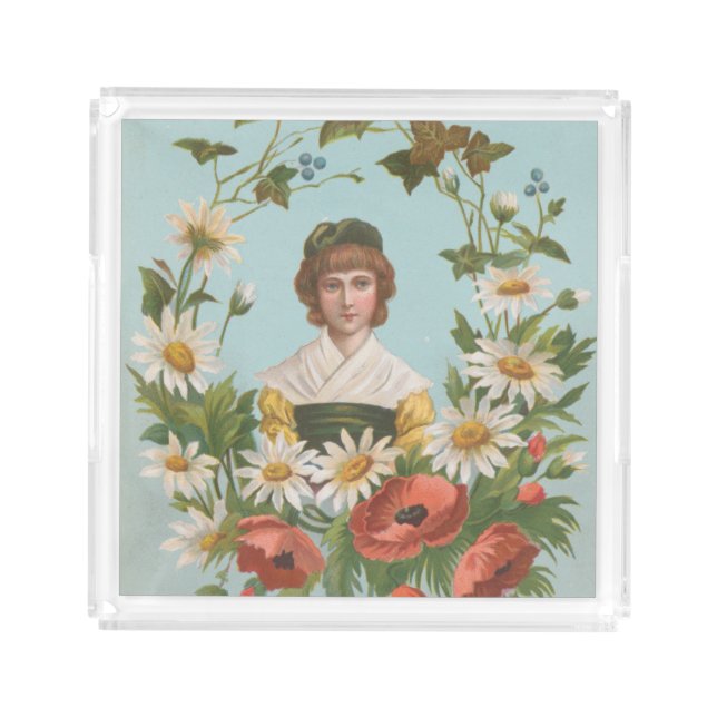 Kitschy Retro German Valentine's Card, 1884 Acrylic Tray (Front)