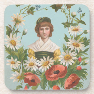 Kitschy Retro German Valentine's Card, 1884 Beverage Coaster