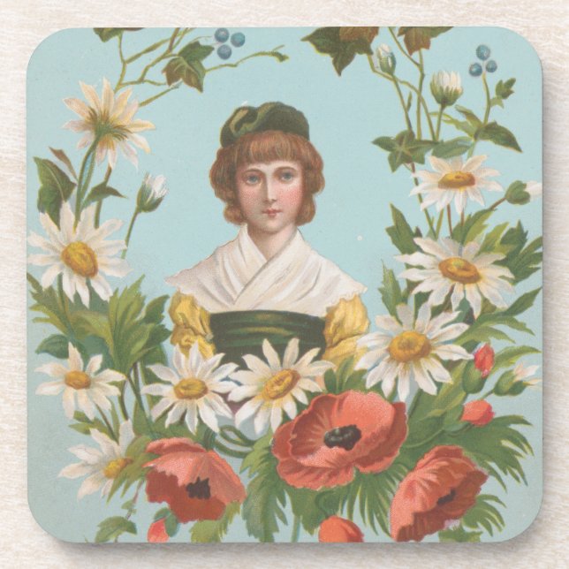 Kitschy Retro German Valentine's Card, 1884 Beverage Coaster (Front)