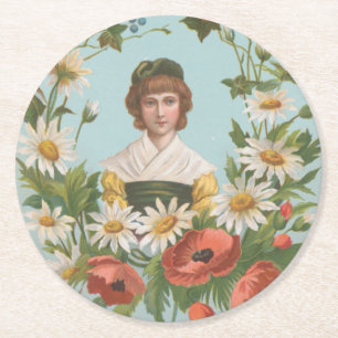 Kitschy Retro German Valentine's Card, 1884 Round Paper Coaster