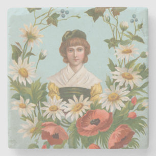 Kitschy Retro German Valentine's Card, 1884 Stone Coaster