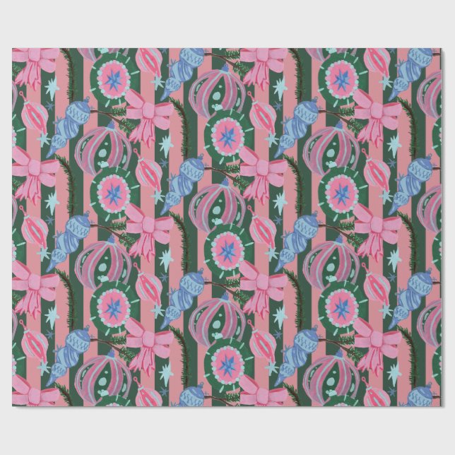 Kitschy Retro Ornament Christmas Wrapping Paper  (Flat)