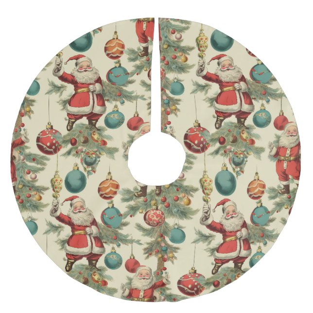 Kitschy Santa and Ornaments  Brushed Polyester Tree Skirt (Front)