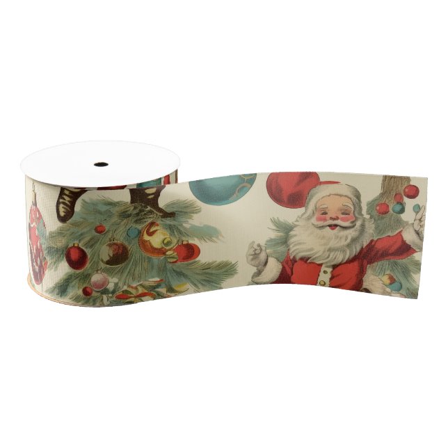 Kitschy Santa and Ornaments  Grosgrain Ribbon (Spool)