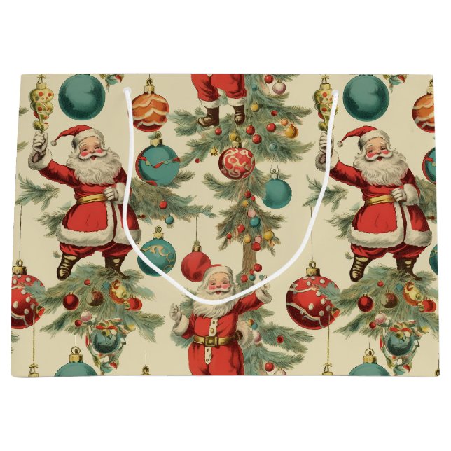 Kitschy Santa and Ornaments  Large Gift Bag (Front)