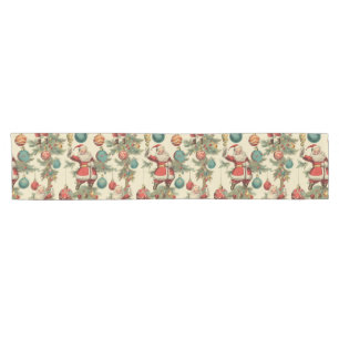 Kitschy Santa and Ornaments  Short Table Runner