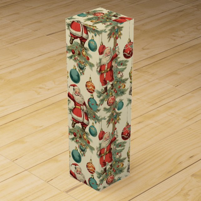 Kitschy Santa and Ornaments  Wine Box (Front)