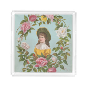 Kitschy Vintage German Valentine's Card, 1884 Acrylic Tray