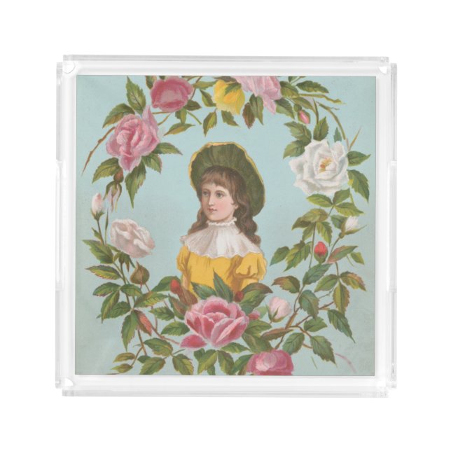 Kitschy Vintage German Valentine's Card, 1884 Acrylic Tray (Front)