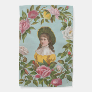 Kitschy Vintage German Valentine's Card, 1884 Garden Flag