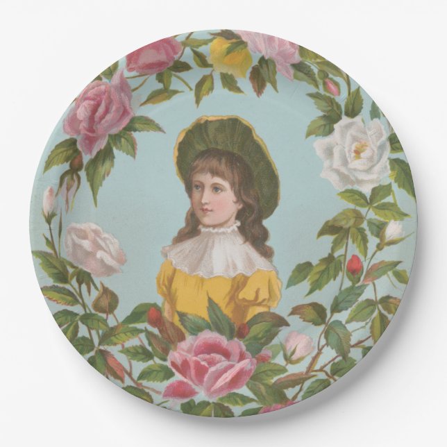 Kitschy Vintage German Valentine's Card, 1884 Paper Plates (Front)