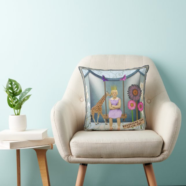 Kitschy Vintage Kid Altered Art Collage Throw Pillow (Chair)