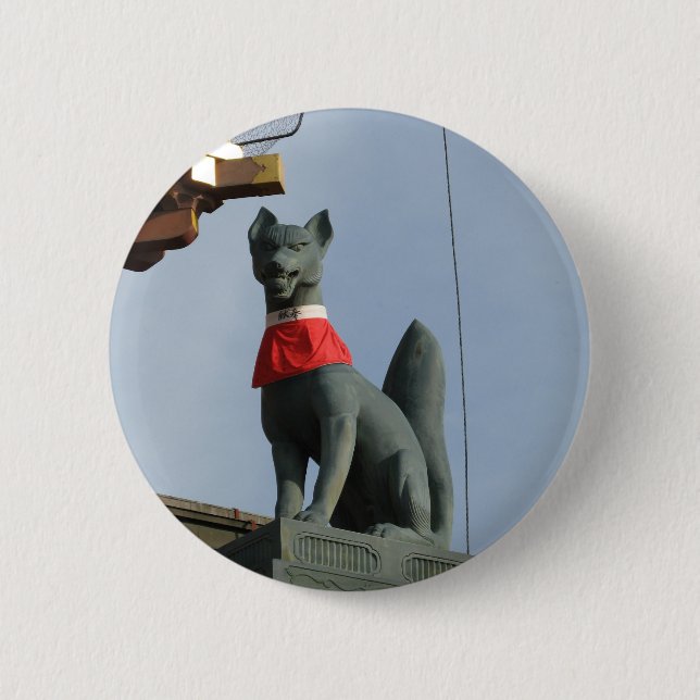 Kitsune キツネ (Fox) with Jewel in Mouth Button (Front)