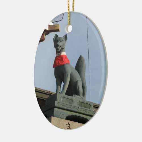 Kitsune キツネ Fox with Jewel in Mouth Ceramic Ornament
