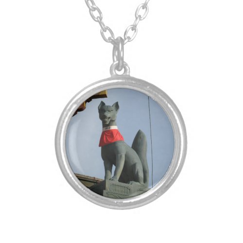 Kitsune キツネ Fox with Jewel in Mouth Silver Plated Necklace