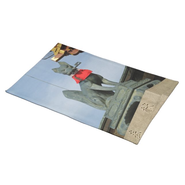 Kitsune キツネ (Fox) with Key in Mouth Cloth Placemat (On Table)