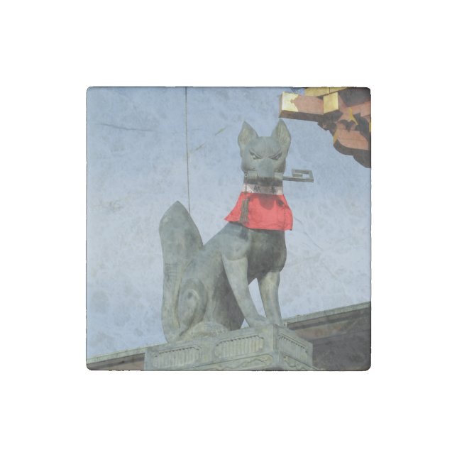 Kitsune キツネ (Fox) with Key in Mouth Stone Magnet (Front)
