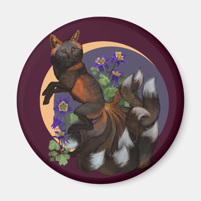Kitsune and Columbine Flowers  Magnet (Front)