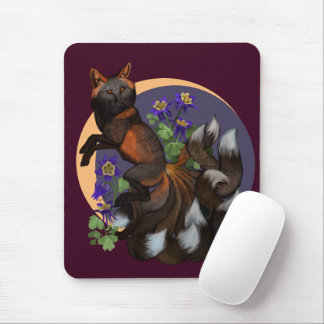 Kitsune and Columbine Flowers Mouse Pad