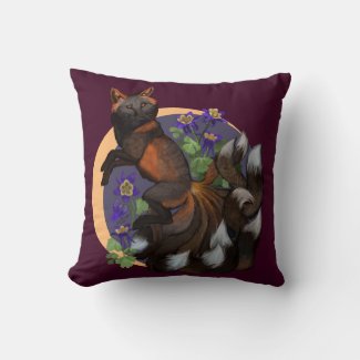 Kitsune and Columbine Flowers Throw Pillow