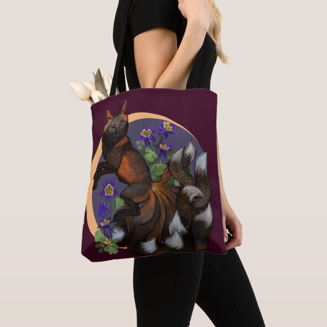 Kitsune and Columbine Flowers Trinket Tray Tote Bag (Close Up)