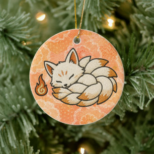 Kitsune Ceramic Ornament Japanese Nine Tailed Fo